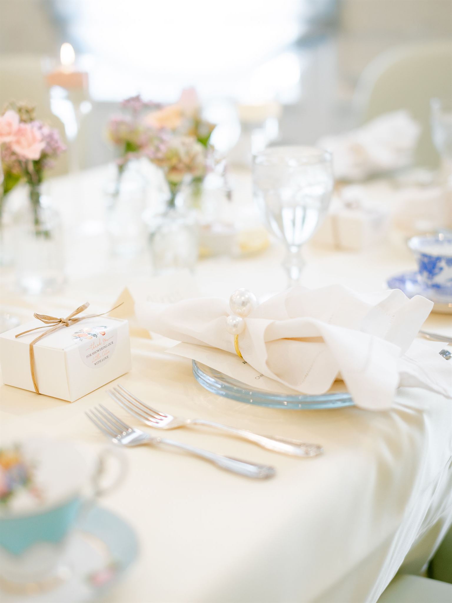 Place setting of a baby shower event that took place at SWAN COACH HOUSE
